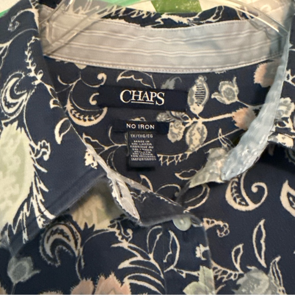Chaps No Iron Navy Floral Button-Down Shirt with Pink & Cream Accents - Picture 4 of 5